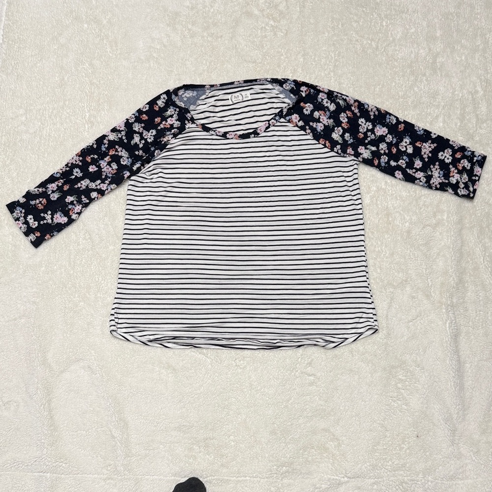 Maurices Navy Floral Sleeve Striped Top